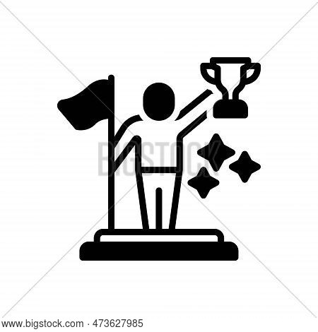 Black Solid Icon For Achieve Instate Enlist Win Success Champion Achievement Winner Triumph Flag