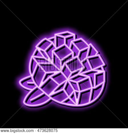 Slice Mango Cube Leaf Neon Light Sign Vector. Slice Mango Cube Leaf Illustration