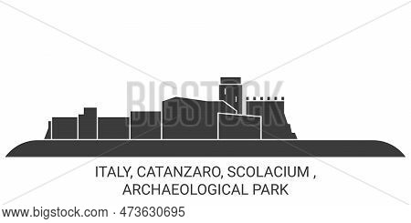 Italy, Catanzaro, Scolacium , Archaeological Park Travel Landmark Vector Illustration