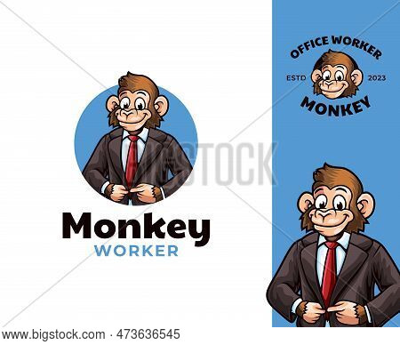 Business Monkey Mascot Logo Design. Professional And Friendly Monkey Mascot Wearing A Suit, Represen