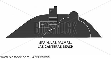 Spain, Las Palmas, Las Canteras Beach Travel Landmark Vector Illustration