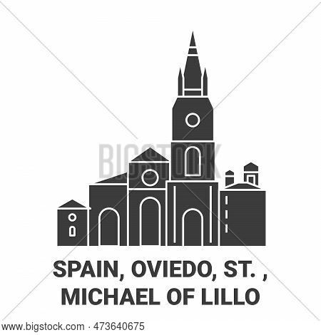 Spain, Oviedo, St. Michael Of Lillo Travel Landmark Vector Illustration