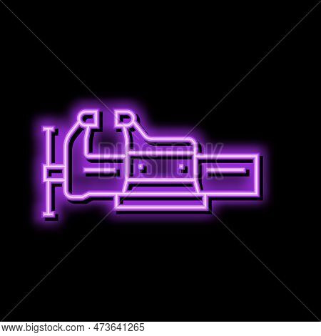 Bench Vice Neon Light Sign Vector. Bench Vice Illustration