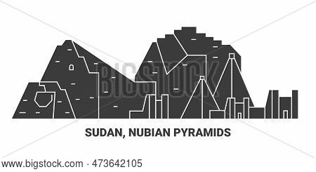 Sudan, Nubian Pyramids, Travel Landmark Vector Illustration