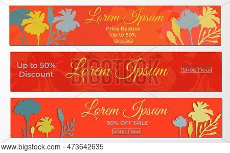 Banners With Sample Text And Floral Composition