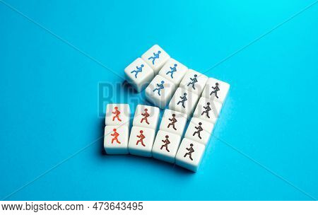 Separation Of People By Issue. Splitting The Team Into Two. Opposition Factions. Dividing, Splitting
