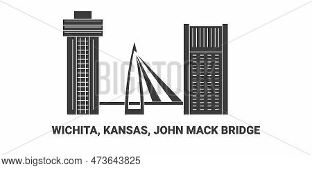 United States, Wichita, Kansas, John Mack Bridge, Travel Landmark Vector Illustration