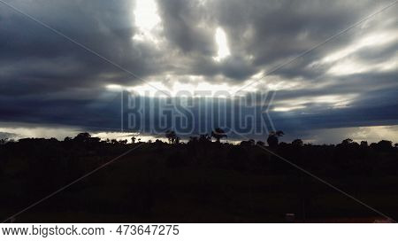 Unlimited Blue Sky In The Countryside With Mountain.