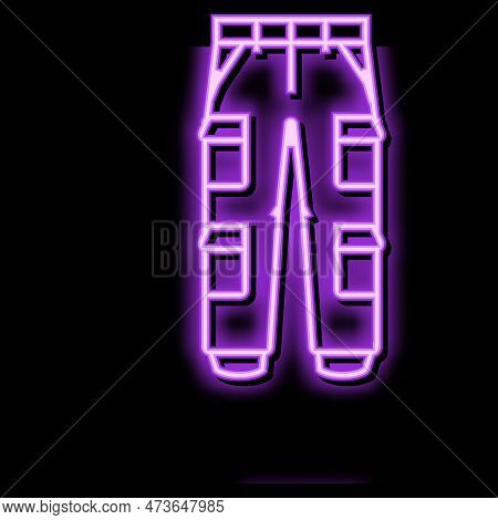 Cargo Pants Clothes Neon Light Sign Vector. Cargo Pants Clothes Sign. Isolated Symbol Illustration