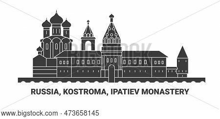 Russia, Kostroma, Ipatiev Monastery, Travel Landmark Vector Illustration