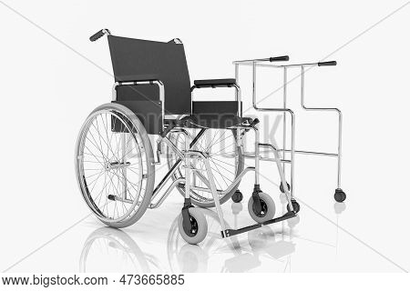 3d Render - Wheel Chair And Rollator Over White Background