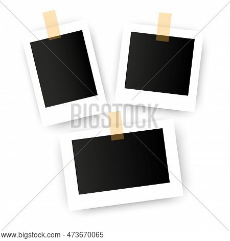 Realistic Photo Frame Set. Photo Album Template Set. Scrapbook Pattern. Vector Illustration.