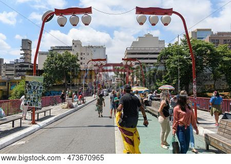 Sao Paulo, Sp, Brazil - December 31, 2022: View Of Liberdade, A Japanese-themed Neighborhood, On Gal