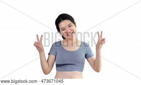 Young Asian Woman Making Two Thumbs Up Gesture Showing Joy And Fun, Symbol Of Good Friendship, Popul