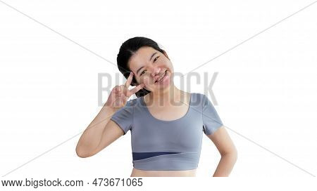 Young Asian Woman Making Two Thumbs Up Gesture Showing Joy And Fun, Symbol Of Good Friendship, Popul