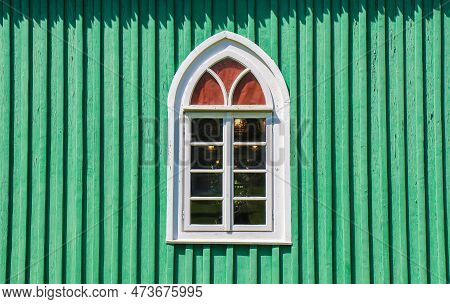 White Window On The Wall Of Green Wooden Historic Lipka Tatar Mosque