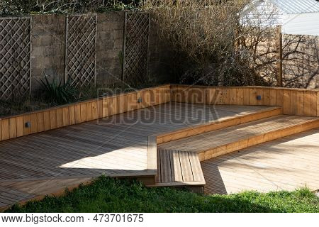 Wood Deck Modern House Design With Wooden Patio Hardwood Decking Terrace In The Garden Of The House