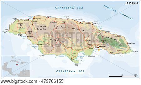 Vector Road Map Of The Caribbean Island Nation Of Jamaica