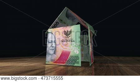 Indonesian Rupiah 20000 Idr Money Banknotes Paper House On The Table 3D Illustration