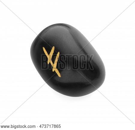 Black Stone Rune Fehu Isolated On White
