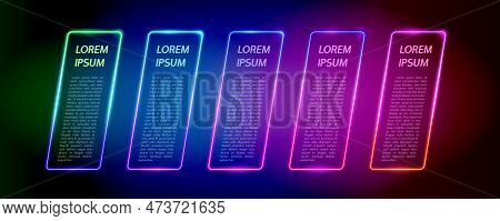 Abstract Colorful Neon Rhomboid Frames Set. Vertical Glowing Copy Space Templates. Stock Vector Clip