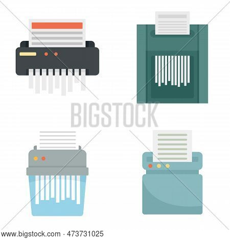 Shredder Icons Set. Flat Set Of Shredder Icons Isolated On White Background