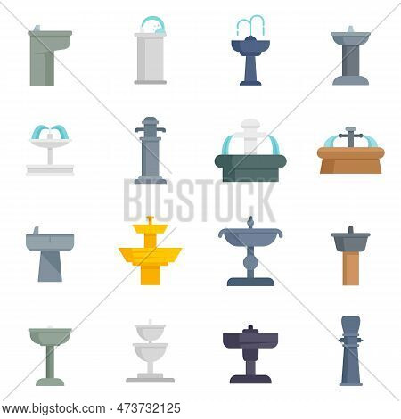 Drinking Fountain Icons Set. Flat Set Of Drinking Fountain Icons Isolated On White Background