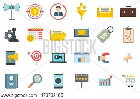 Remarketing Icons Set. Flat Set Of Remarketing Icons Isolated On White Background