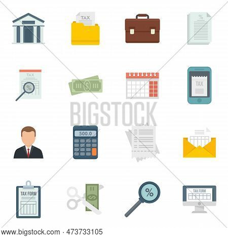 Tax Inspector Icons Set. Flat Set Of Tax Inspector Icons Isolated On White Background