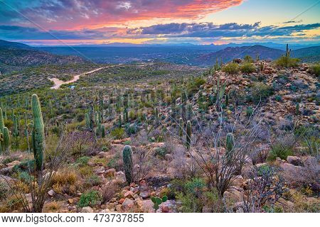 Dusk Over Tucson, Az Shot From Redding Pass Road.