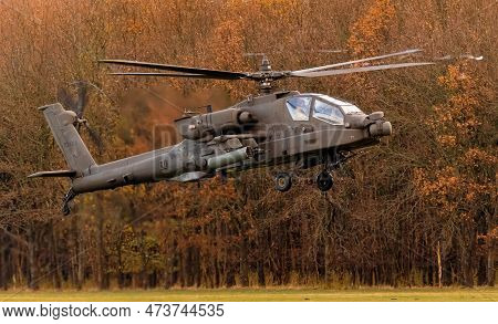 Us Army Boeing Ah-64e Apache Guardian Attack Helicopter Arriving At Gilze-rijen Air Base. Gilze, The