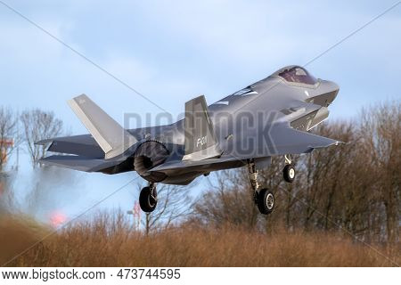 Royal Netherlands Air Force Lockheed Martin F-35a Lightning Ii Fighter Jet Arriving At Leeuwarden Ai