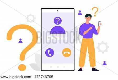 Unknown Call Concept. Man Stands With Smartphone And Answers Call. Decline Or Accept Incoming Signal