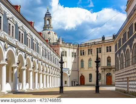 Famous Dresden Castle Courtyard In Spring, Germany