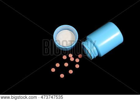 Unspecified Medical Pink Pills And Small Jar. Stock Photo Only.