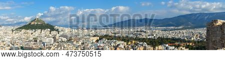Panoramic View To Athens Greece From The Ancient Acropolis Temple Parthenon.