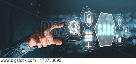 Sase, Secure Access Service Edge Concept, Person Hand Touching Secure Access Service Edge Icon On Vi