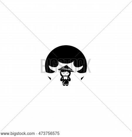 Vector Logo Of A Cute Chinese Woman Carrying A Noodle Bowl, Food Logo, With A White Background