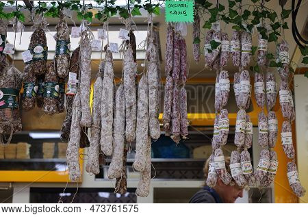 Cremona, Italy - September 7, 2022: Traditional Meat Products Sold At A Street Stall During The Farm