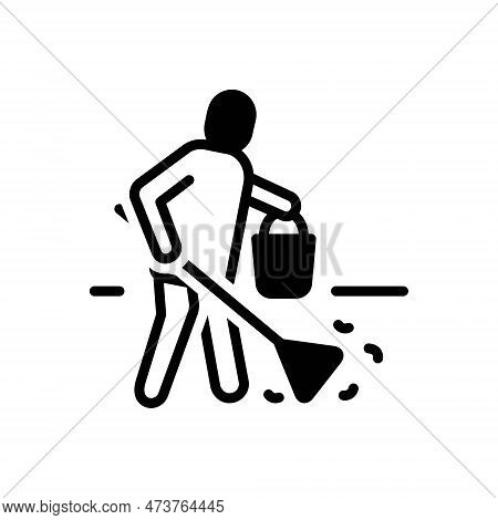 Black Solid Icon For Cleaner Swabber Cleaning-agent Staff Broom Cleaning-service Janitor Dust Basket