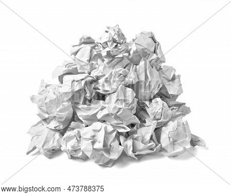 Close Up Of A Paper Ball Trash On White Background