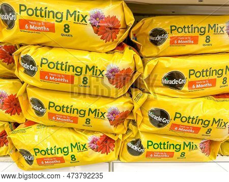 Plymouth, Minnesota - March 27, 2023: Miracle Gro Brand Potting Mix For Gardening And Potting Plants