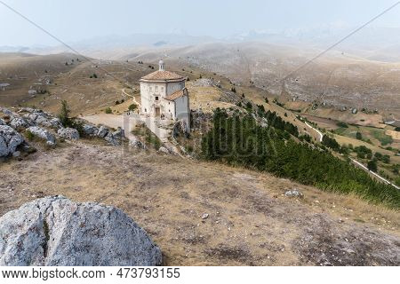 Calascio, Italy-august 9, 2021:view Of The Church Of Santa Maria Della Pietà On The Path That Leads 