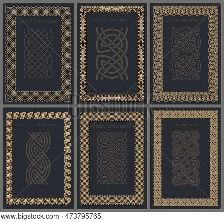 Celtic Knot Braided Frame Border Ornaments Set. Rectange Size.