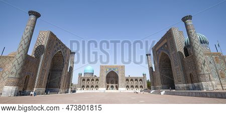 Samarkand, Uzbekistan - September 14, 2022: Registan Square Panorama On A Sunny September Day