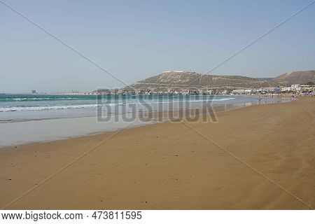 Atlantic Seaside In African Agadir City In Morocco, Clear Blue Sky In 2023 Warm Sunny Winter Day On 
