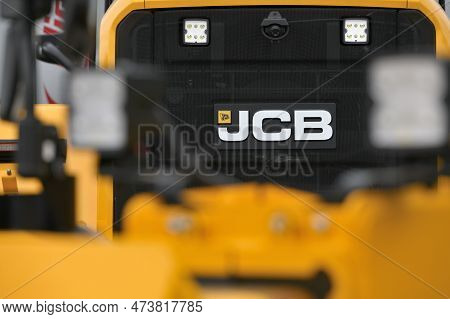 Kaunas, Lithuania - March 30, 2023: Jcb Heavy Duty Equipment Vehicle And Logo Clode-up At Internatio