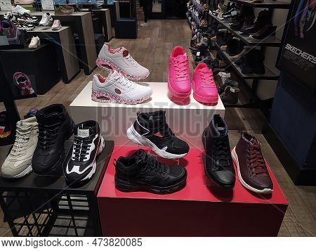 Kiyv, Ukraine - December 8, 2021: Sign Of Skechers On The Shop At Shopping Mall.
