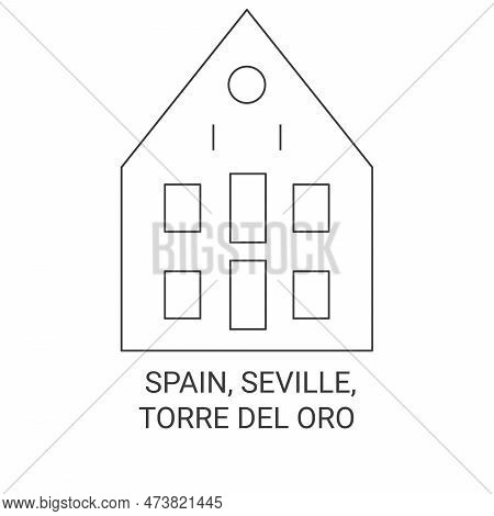 Spain, Seville, Torre Del Oro Travel Landmark Vector Illustration