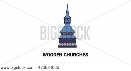 Romania, Wooden Churches Travel Landmark Vector Illustration